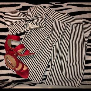 Pants for two-piece b&w stripe set